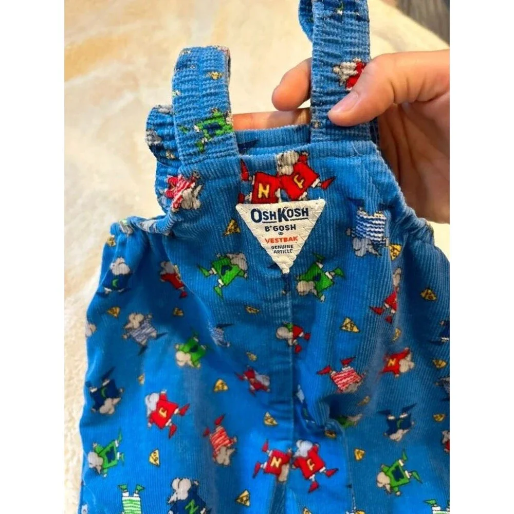 Rare Vtg OshKosh B’Gosh Vestbak Corduroy Footie Overalls Baby Boy Mice & Cheese